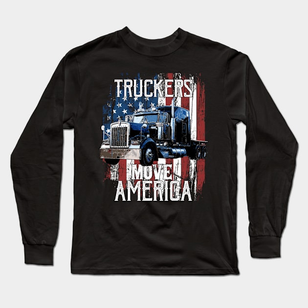 Trucker American Flag Truck Driver Long Sleeve T-Shirt by SperkerFulis